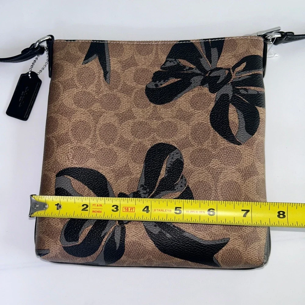 Coach Mini Rowan File Bag Brown Black Signature Canvas Bow Crossbody EXCELLENT